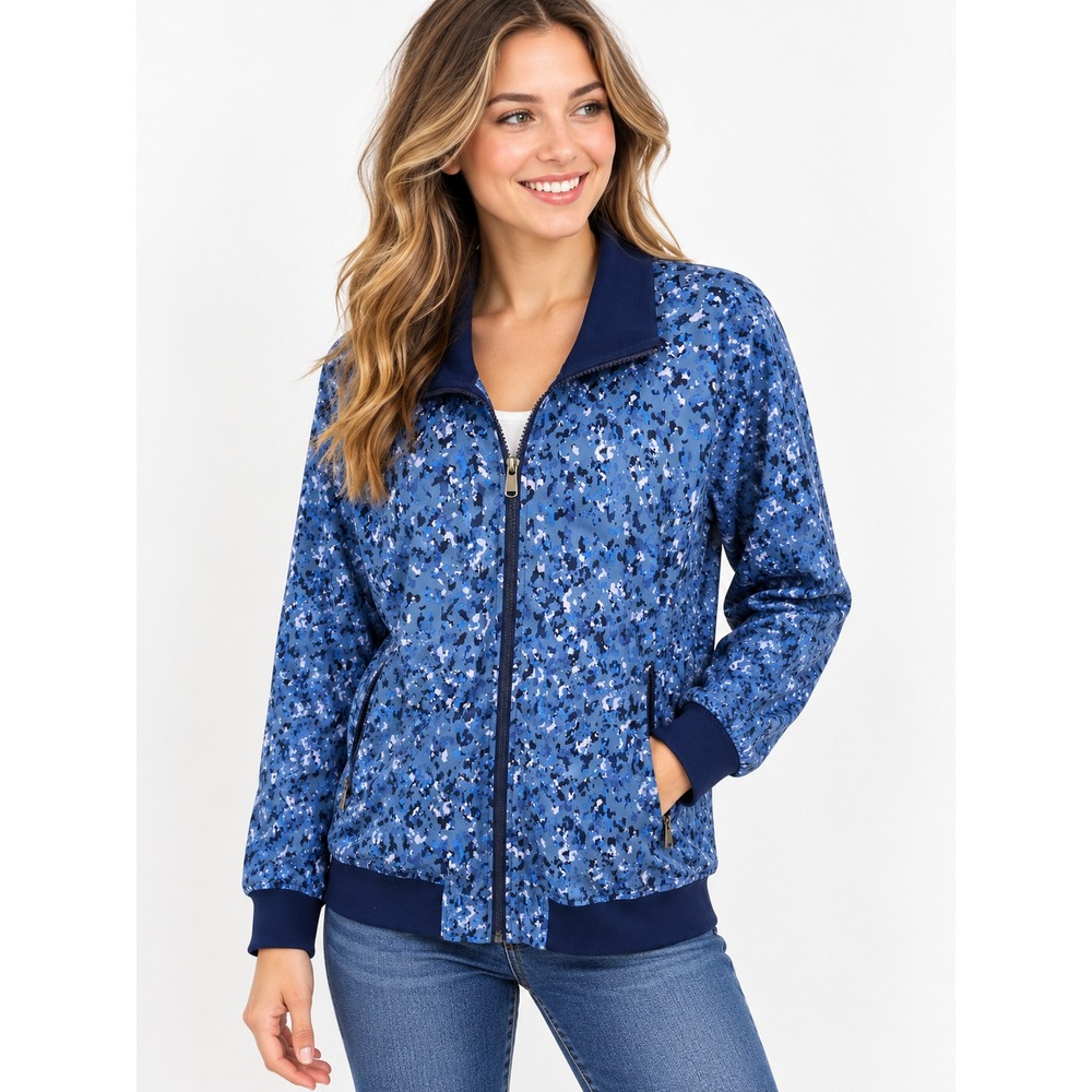 Athleta Womens Brooklyn Bomber Jacket Blue Full Zip Pockets XL TG Athletic EUC